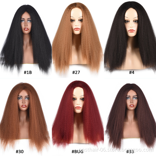 Afro Kinky Straight Bob Wigs Synthetic High Temperature Fiber Hair Light Yaki Straight Curl Medium Length Wigs For Women 20Inch